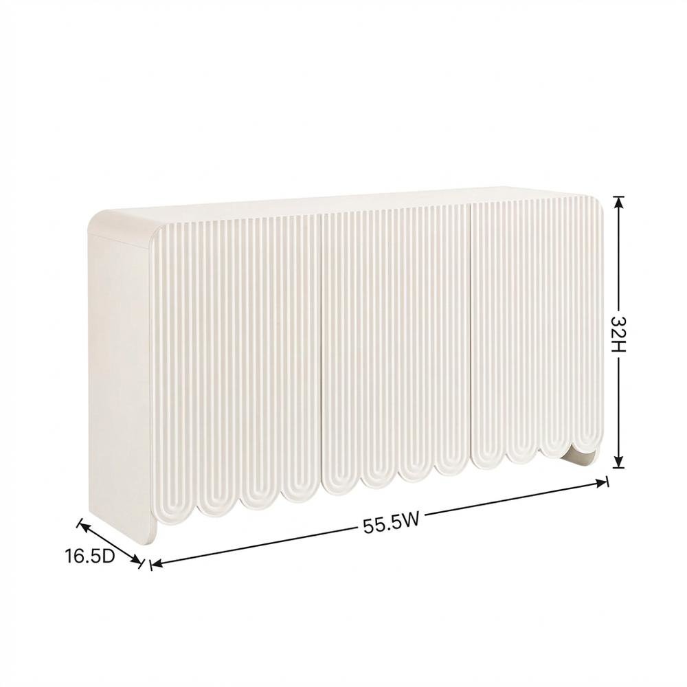 Fluted And Scalloped Sideboard Storage Cabinet In Elegant Finish. Picture 7