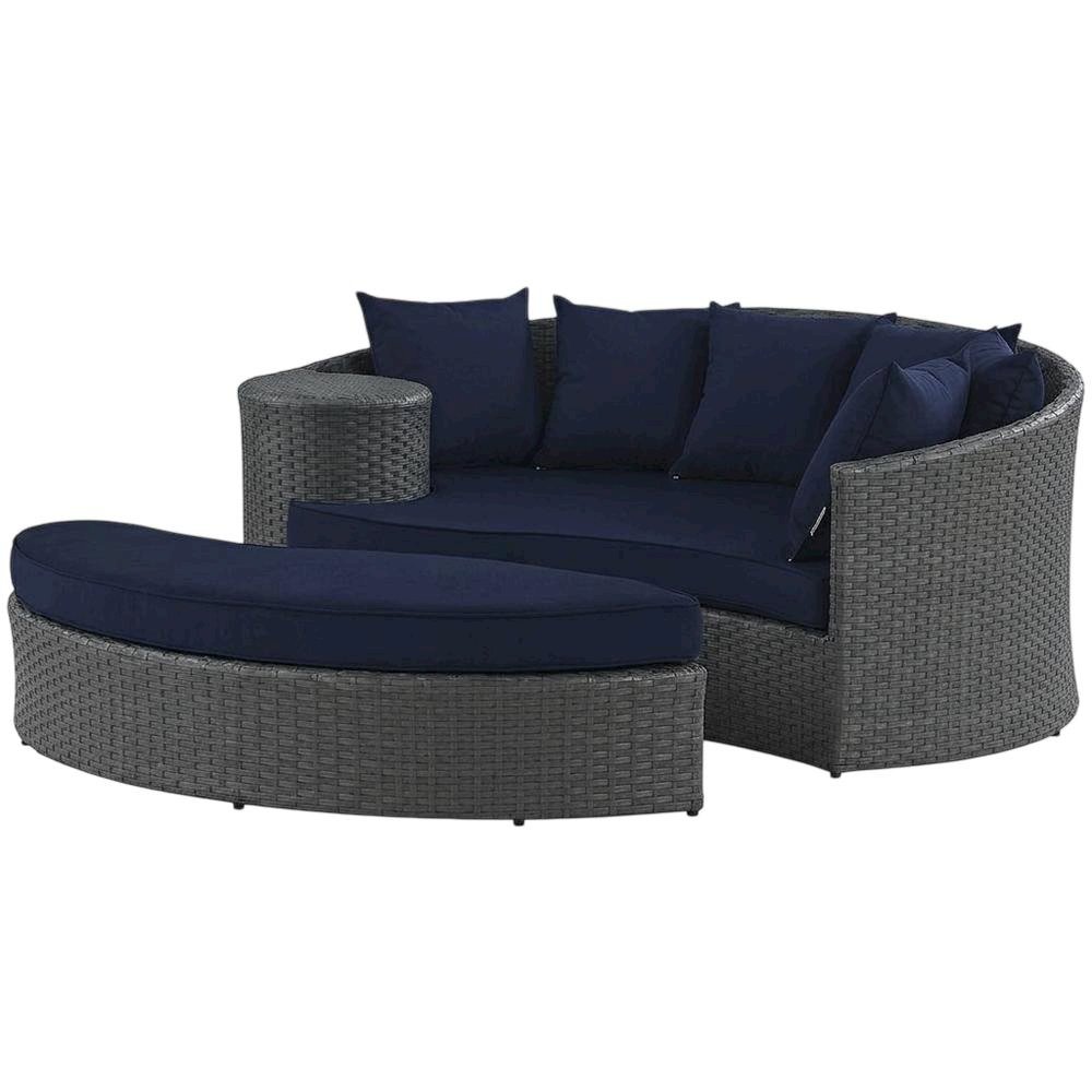 Outdoor Patio Daybed with Cushions and Armrests for Lounge Relaxation. Picture 1