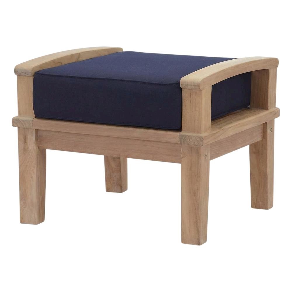 Durable Outdoor Teak Ottoman With Cushioned Top And Classic Design. Picture 1