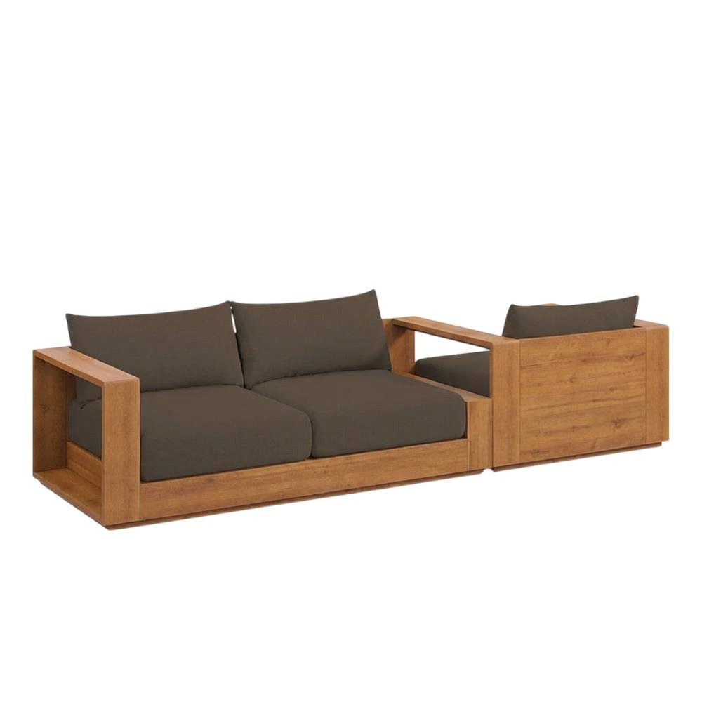 3-Piece Outdoor Acacia Wood Patio Furniture Set, Comfortable Seating, Armrests. Picture 1