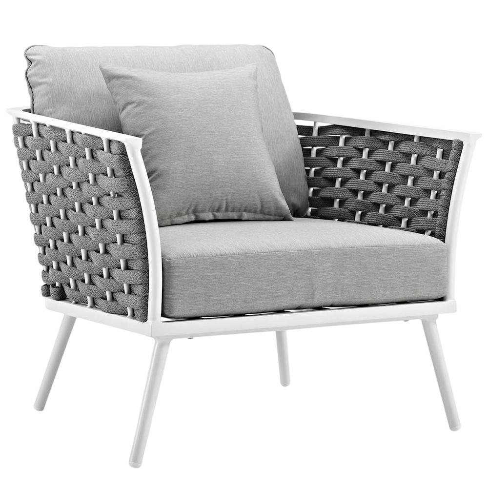Aluminum Outdoor Patio Armchair With Cushioned Seat And Armrests. Picture 1