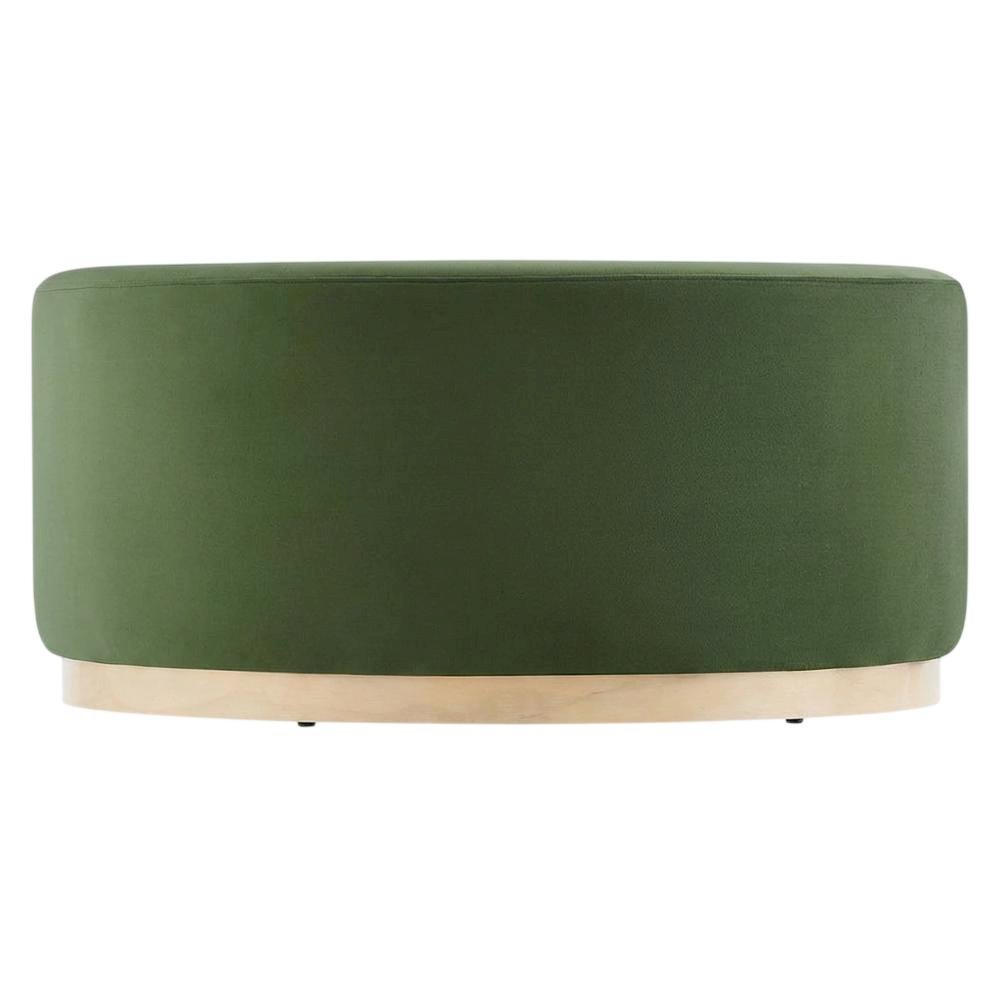 Performance Velvet Upholstered Outdoor Ottoman In Neutral Color. Picture 4