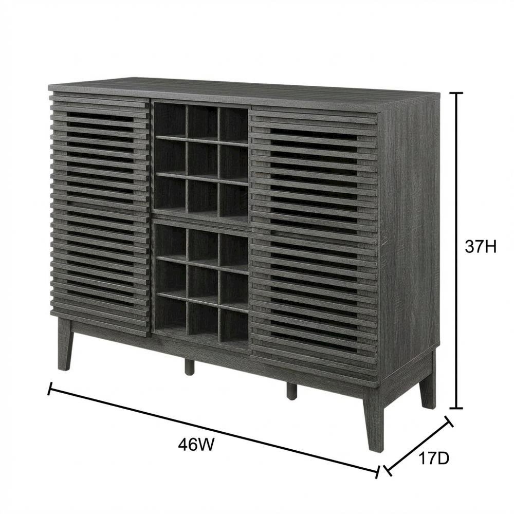 Charcoal Bar Cabinet, Bicast Leather, 46 Inch Wide, Modern Style. Picture 7