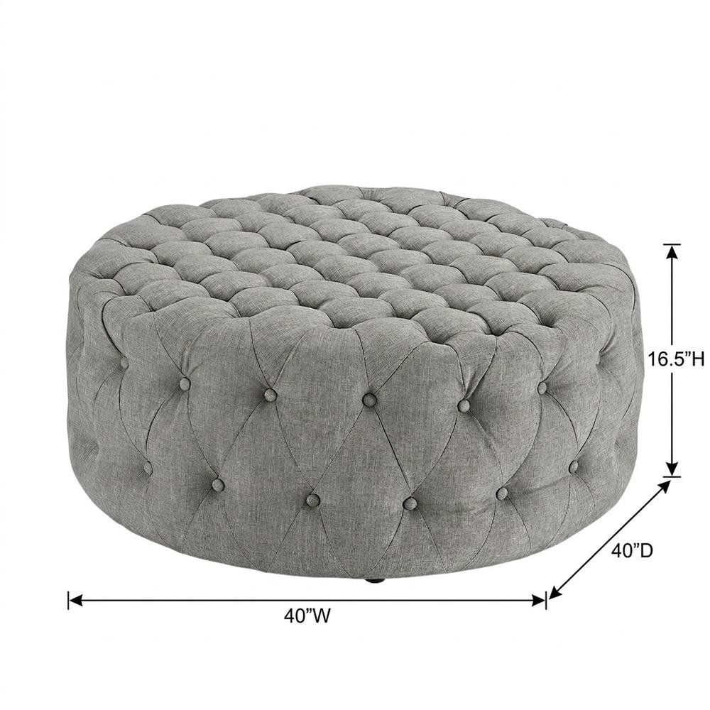 Light Gray Fabric Ottoman, Neutral Soft Upholstered Seat for Room. Picture 7