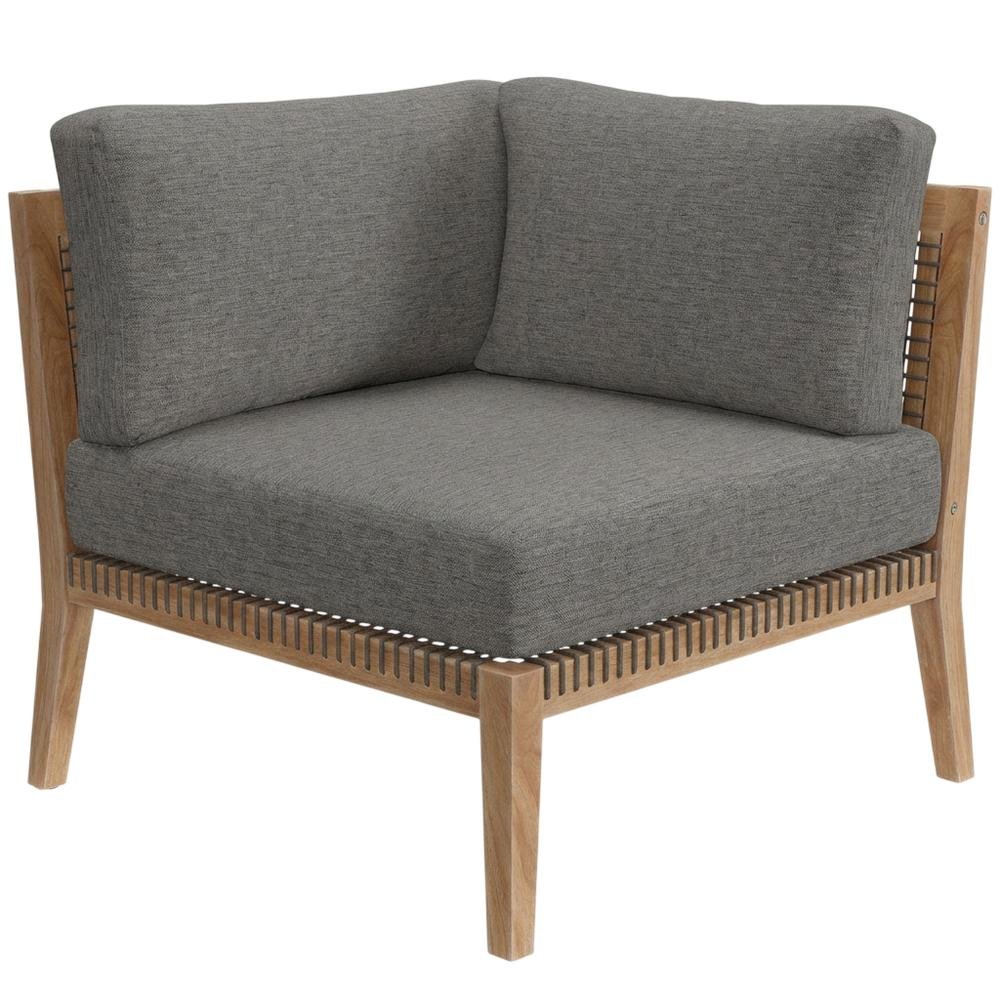 Teak Wood Corner Outdoor Lounge Chair With Backrest And Seat Cushion. Picture 1