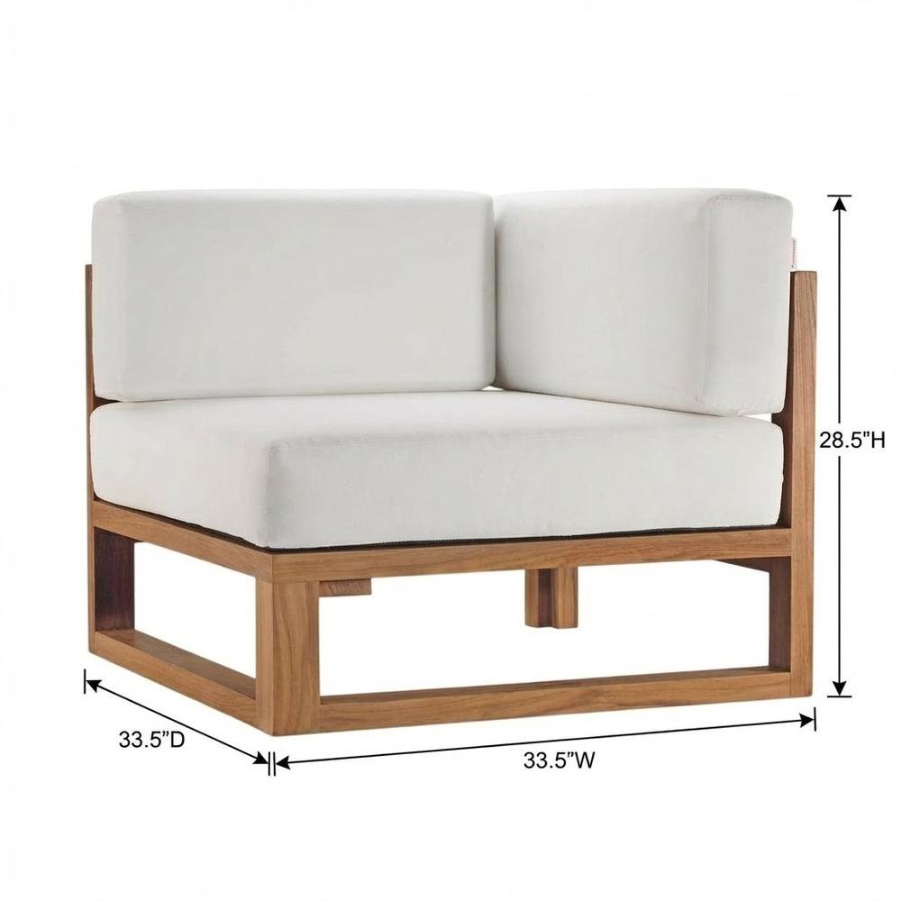 Teak Wood Outdoor Corner Lounge Chair With Comfortable Backrest, Cushioned Seat. Picture 7