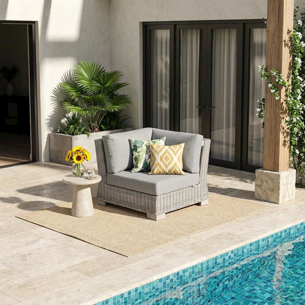 Outdoor Patio Wicker Rattan Corner Chair With Cushioned Seating. Picture 2