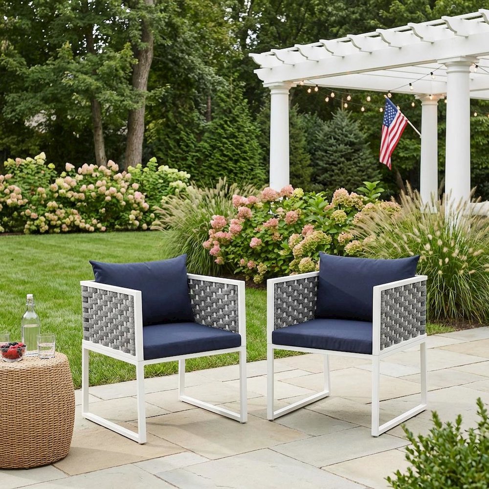 Aluminum Outdoor Patio Dining Armchair Set Of 2 With Cushioned Seating. Picture 3
