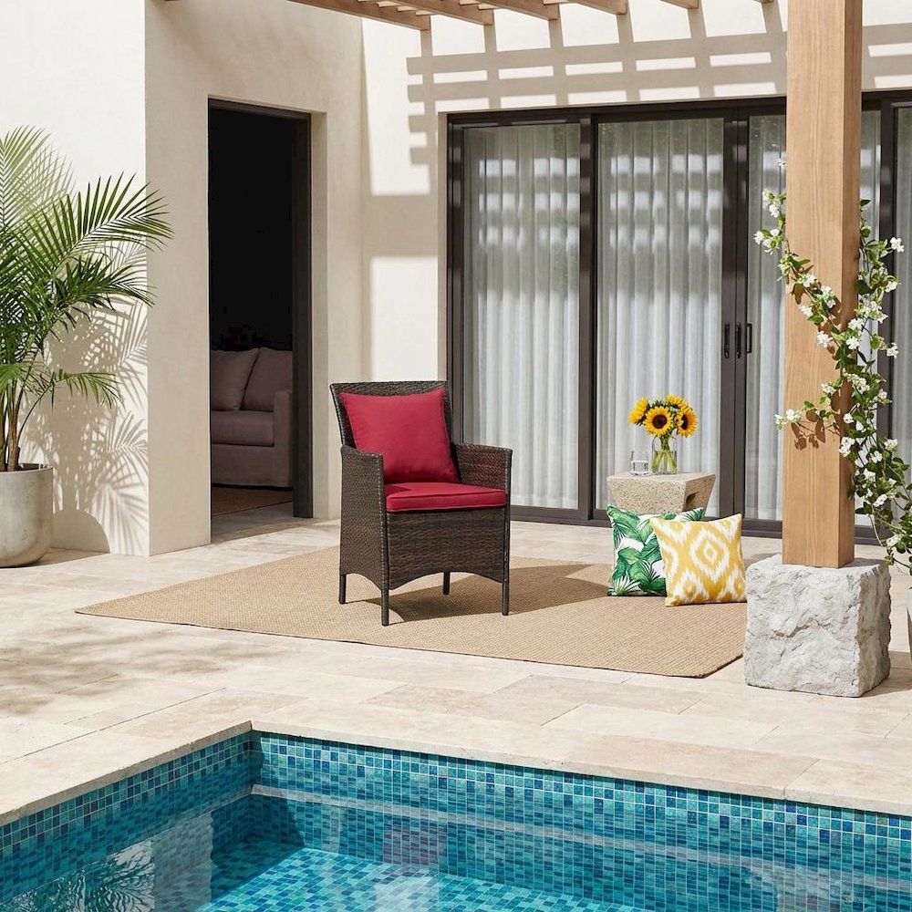 Outdoor Patio Wicker Rattan Lounge Armchair With Armrests And Cushioned Seat. Picture 2