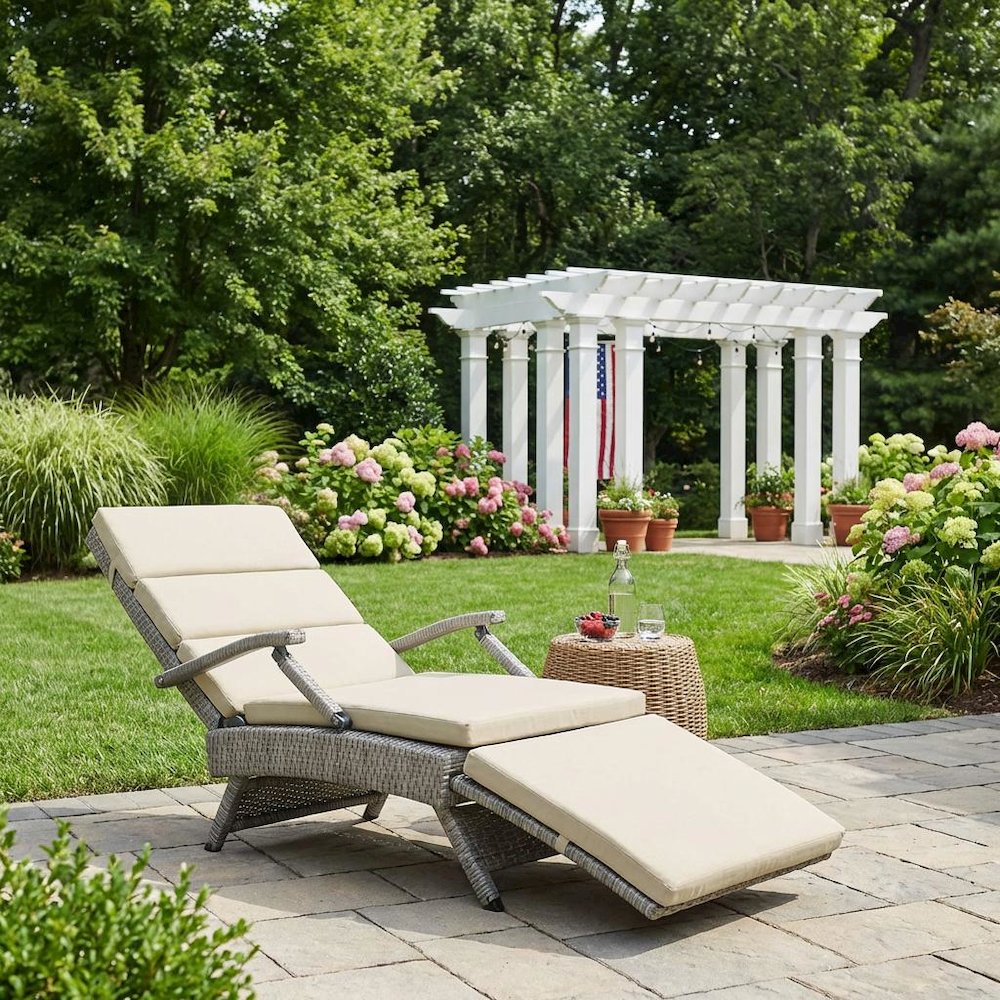 Outdoor Lounge Chair With Wicker Rattan Design And Armrest Support. Picture 3