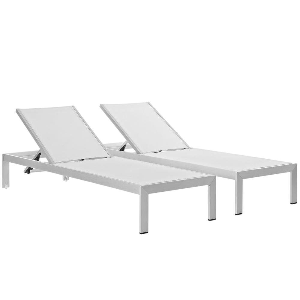 Set Of 2 Outdoor Aluminum Lounge Chairs With Cushioned Seats. Picture 1