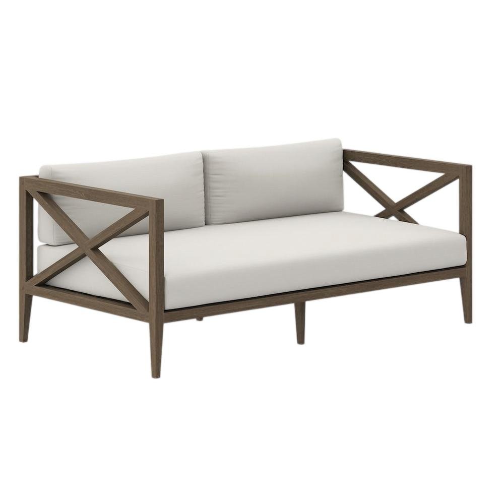 Teak Outdoor Loveseat for Patio with Armrests and Cushioned Seat. Picture 1