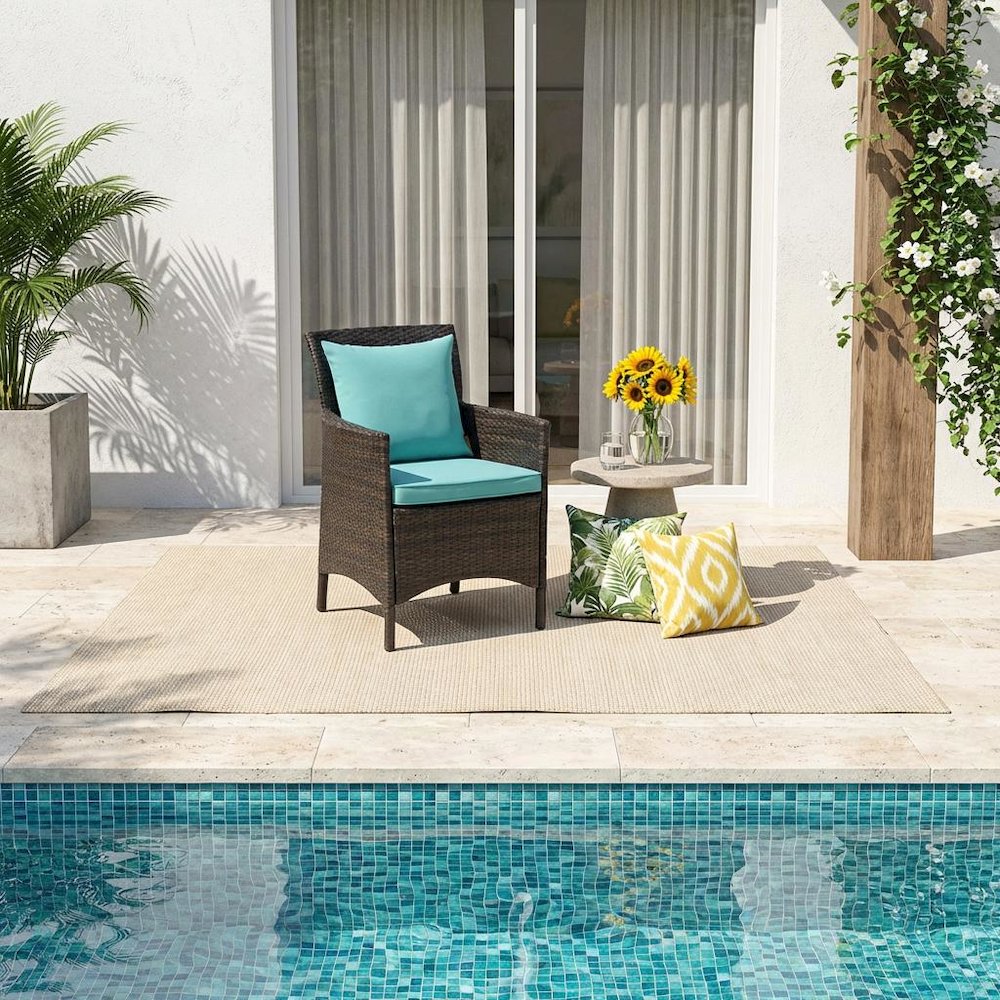 Outdoor Patio Wicker Rattan Dining Armchair With Cushioned Seat. Picture 2