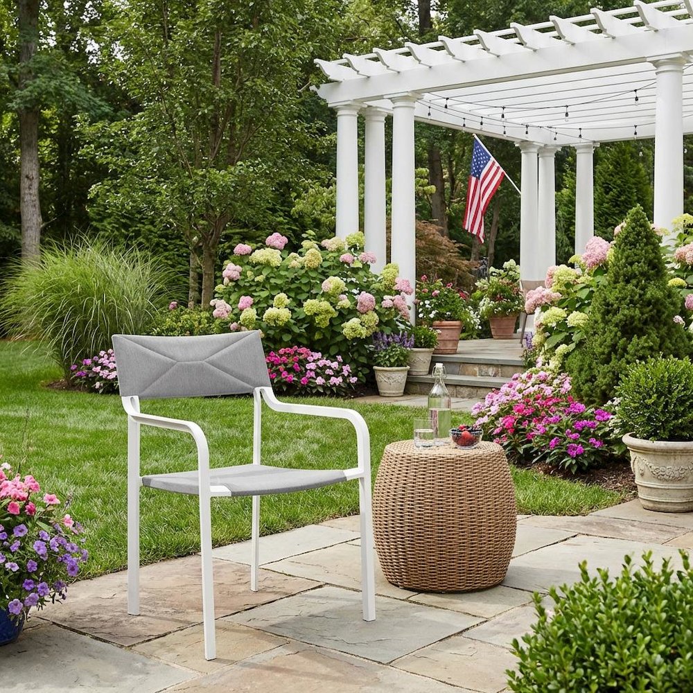 Stackable Outdoor Aluminum Dining Armchair With Armrests For Patio Lounge. Picture 3