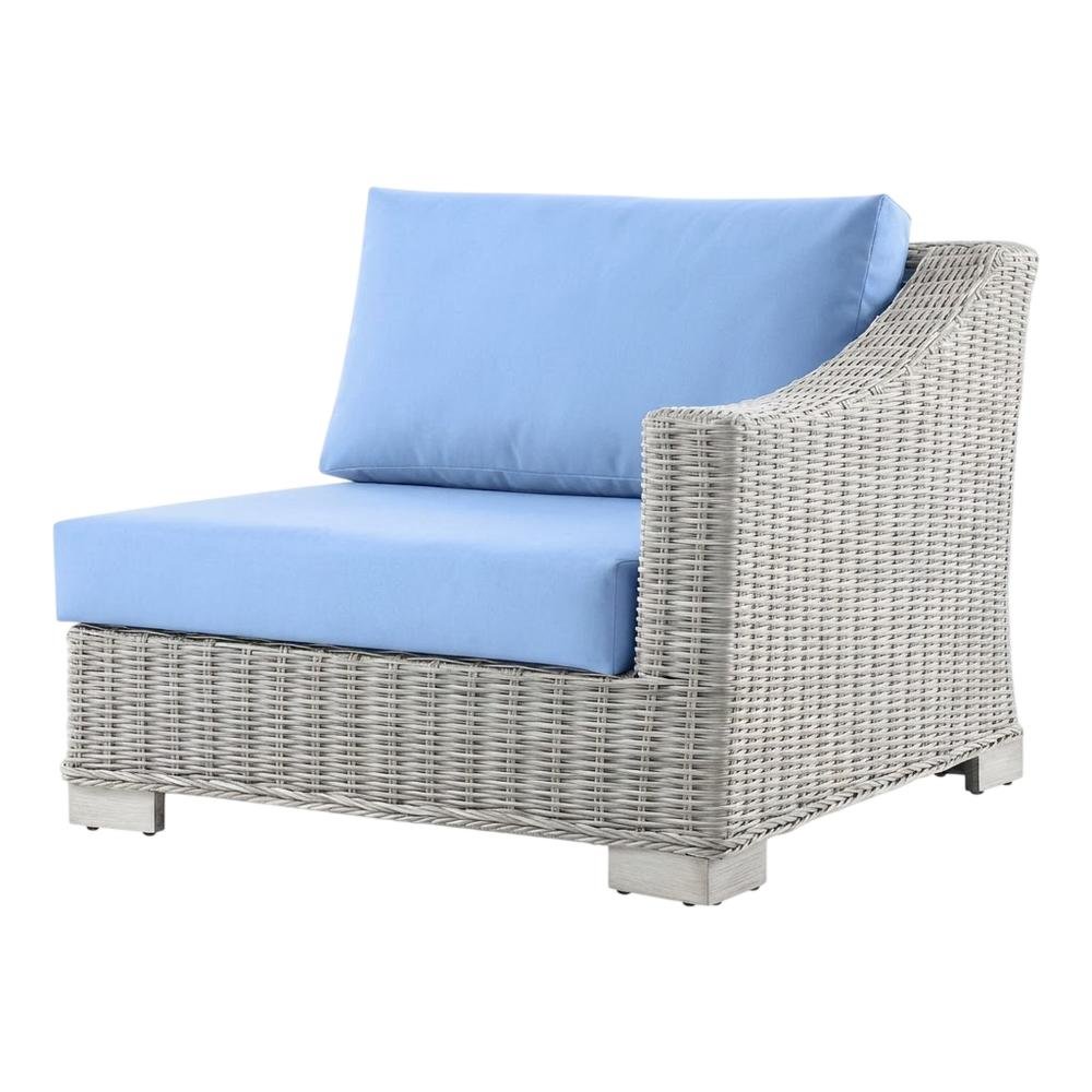 Outdoor Lounge Chair With Wicker Rattan Armrest In Neutral Finish. Picture 1