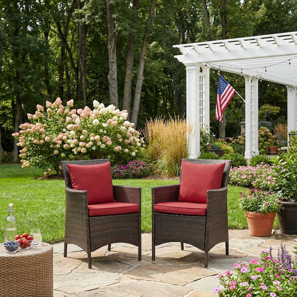 Outdoor Patio Wicker Rattan Dining Armchair Set Of 2 With Armrests. Picture 3