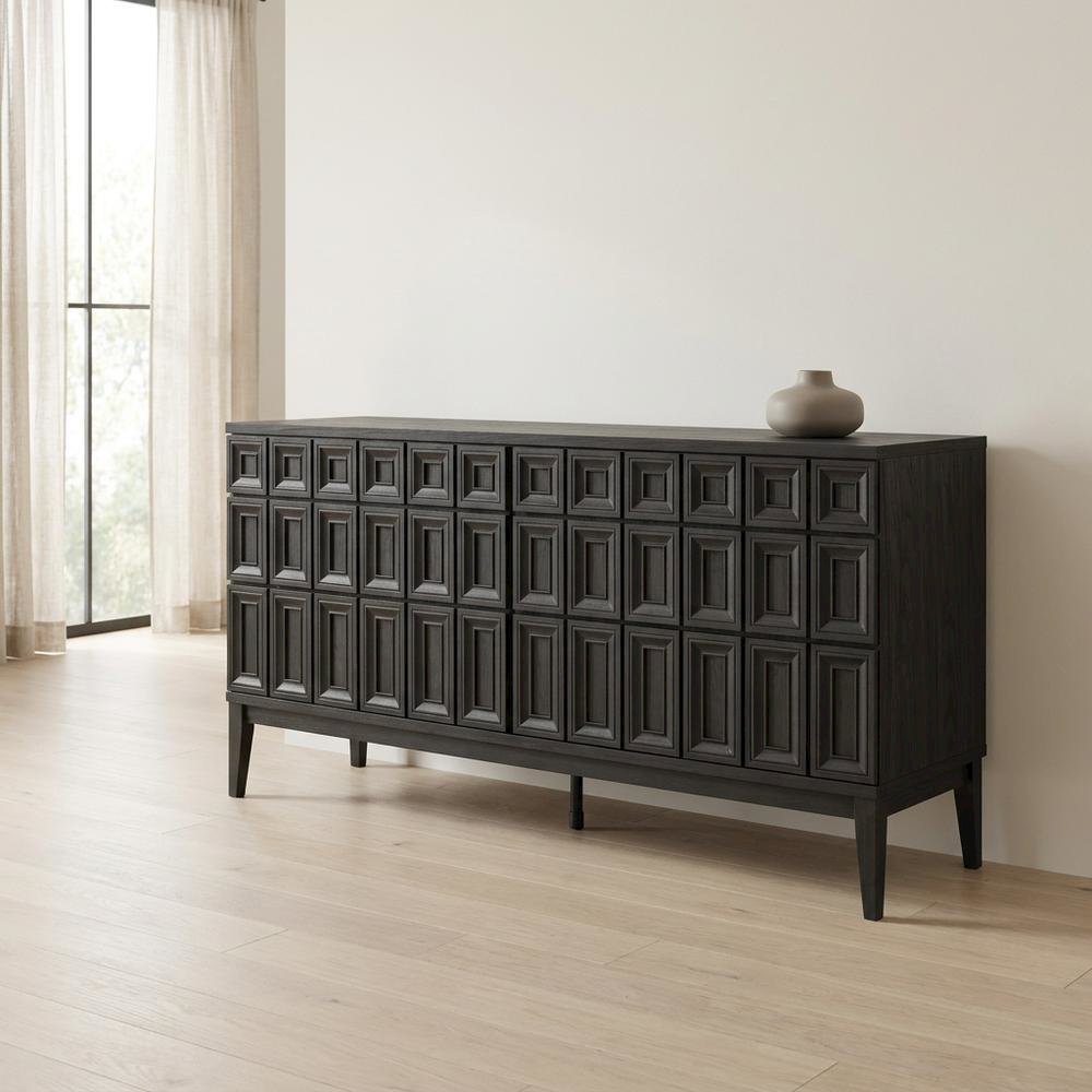 Wooden Sideboard Buffet Cabinet with Storage Credenza for Dining Room, Black. Picture 3
