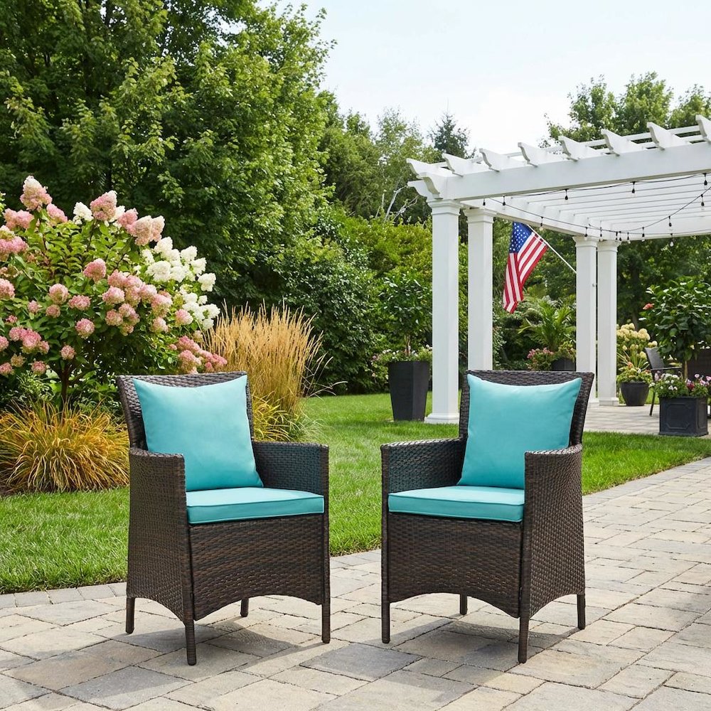 Set Of 2 Outdoor Wicker Dining Armchairs With Comfortable Armrests. Picture 3