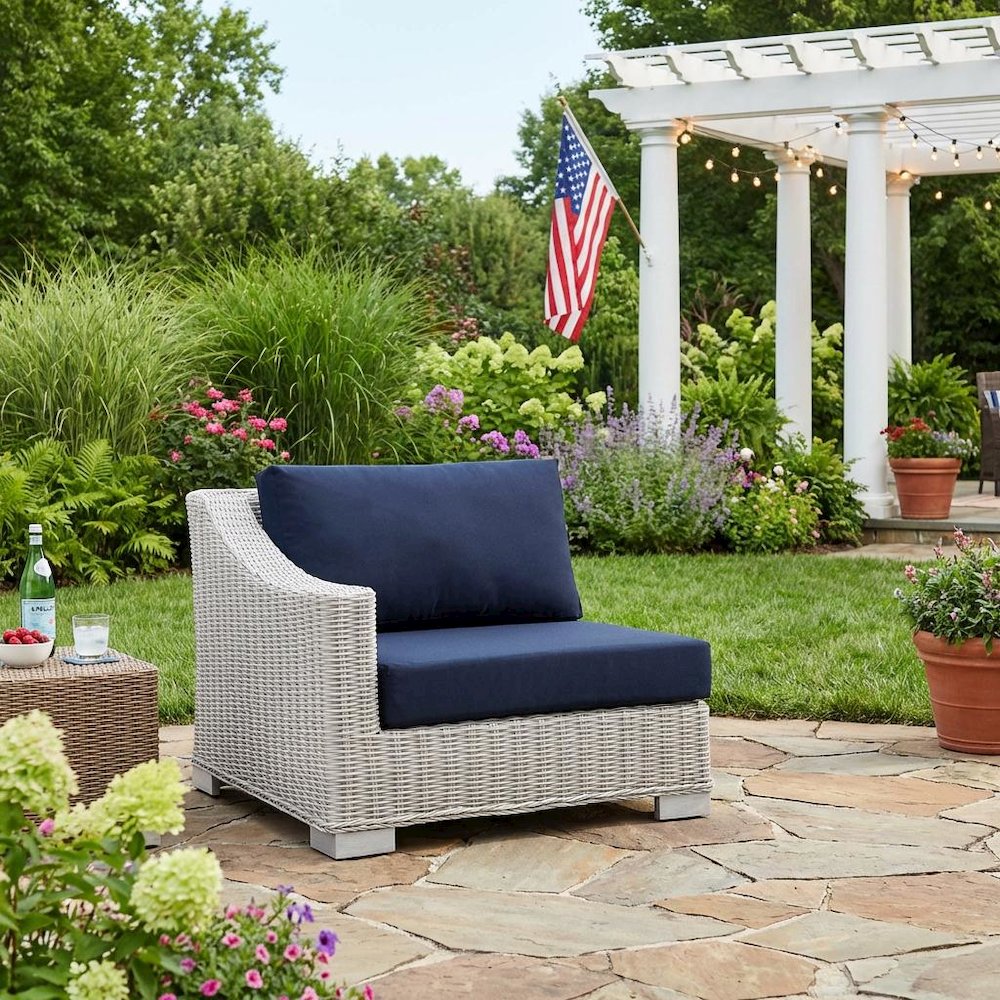Outdoor Lounge Chair With Wicker Rattan Armrest For Patio Comfort. Picture 3