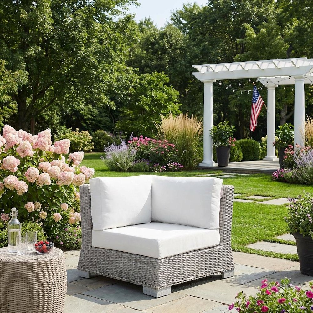 Outdoor Patio Wicker Rattan Corner Chair With Backrest And Seat Cushion. Picture 3