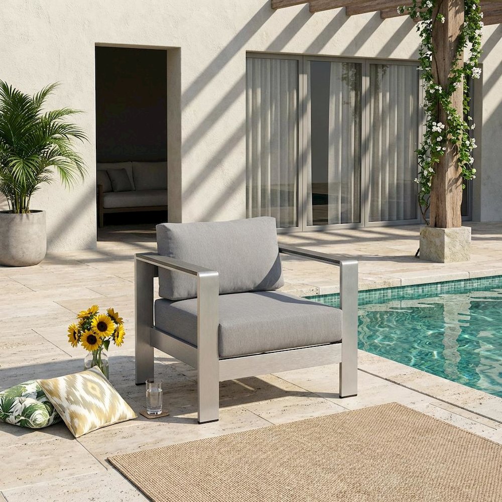 Aluminum Outdoor Lounge Armchair With Armrest And Sturdy Frame. Picture 2