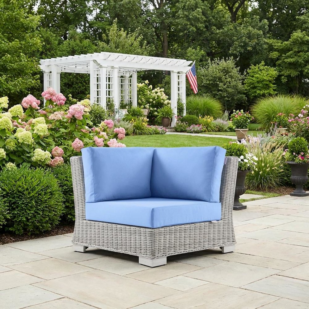 Outdoor Patio Wicker Rattan Corner Chair With Plush Seat Cushion. Picture 3