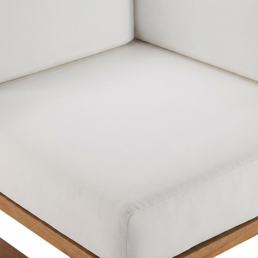 Teak Wood Outdoor Corner Lounge Chair With Comfortable Backrest, Cushioned Seat. Picture 5
