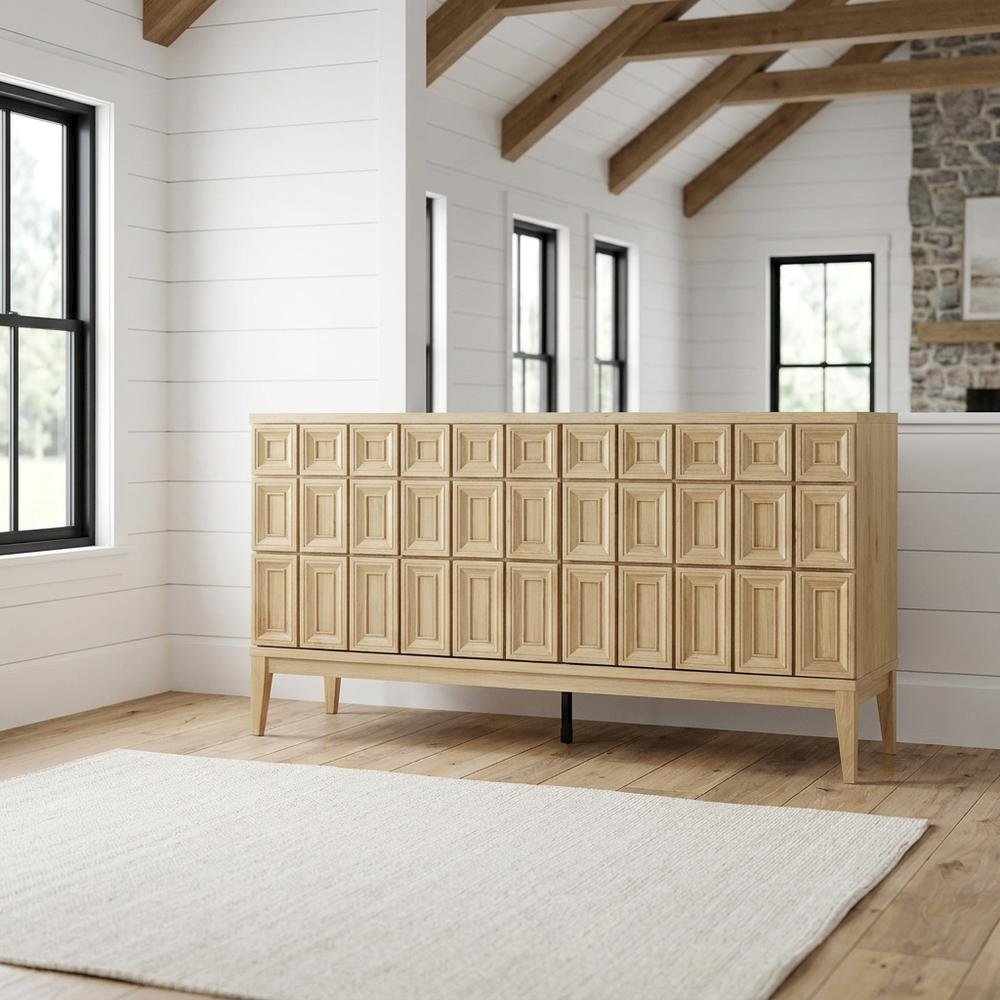 Wooden Sideboard Buffet Cabinet with Storage Credenza for Dining Room, Hickory. Picture 2