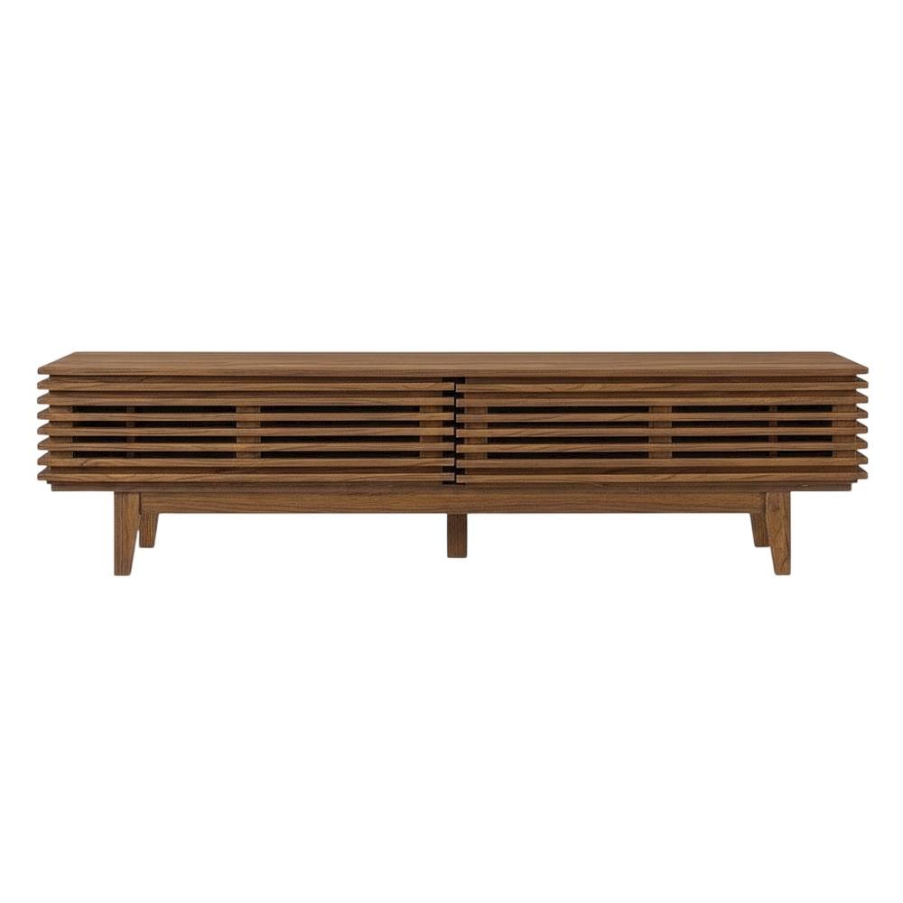 Brown wood TV stand with modern design and sturdy construction. Picture 4