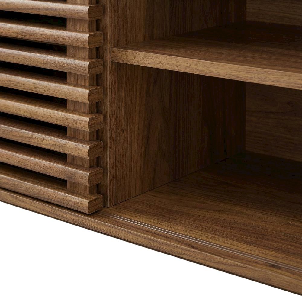 Wooden brown wall-mount TV console with sleek design and sturdy build. Picture 6