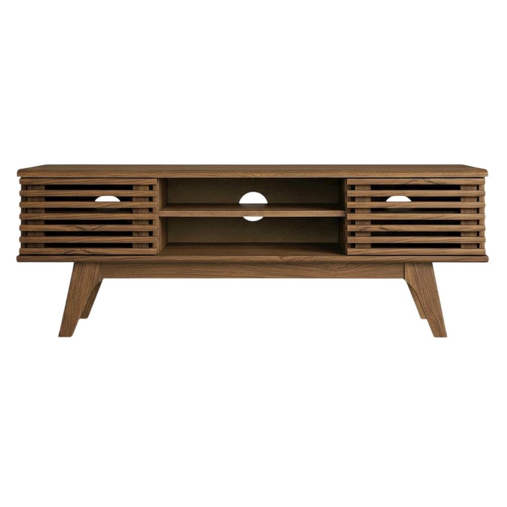 Wooden brown media console, 46-inch top, sturdy legs, modern living spaces. Picture 4