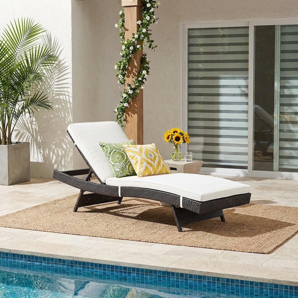 Outdoor Patio Chaise With Cushioned Seat For Comfortable Lounge. Picture 2