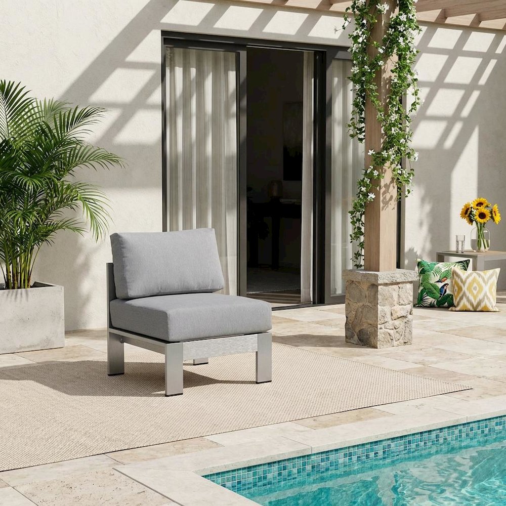 Armless Outdoor Patio Aluminum Chair For Lounge And Relaxation. Picture 2