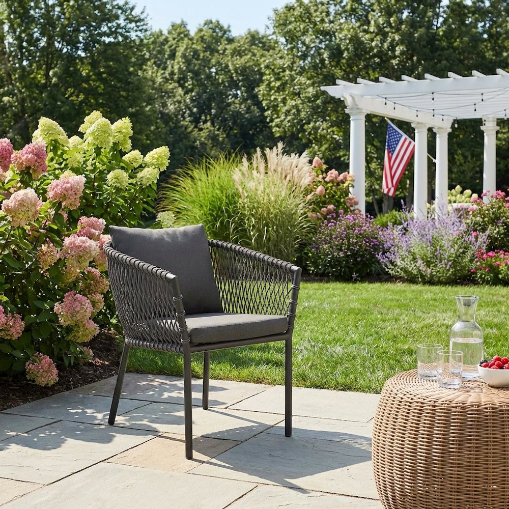 Outdoor Patio Dining Armchair With Cushioned Seat And Armrests. Picture 3