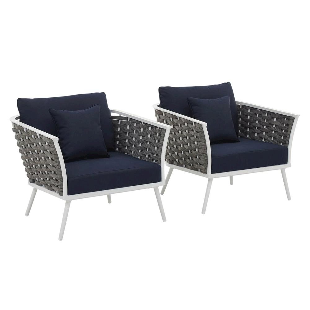 Outdoor Patio Aluminum Armchair Set Of 2 With Cushioned Seats For Garden, Deck. Picture 1