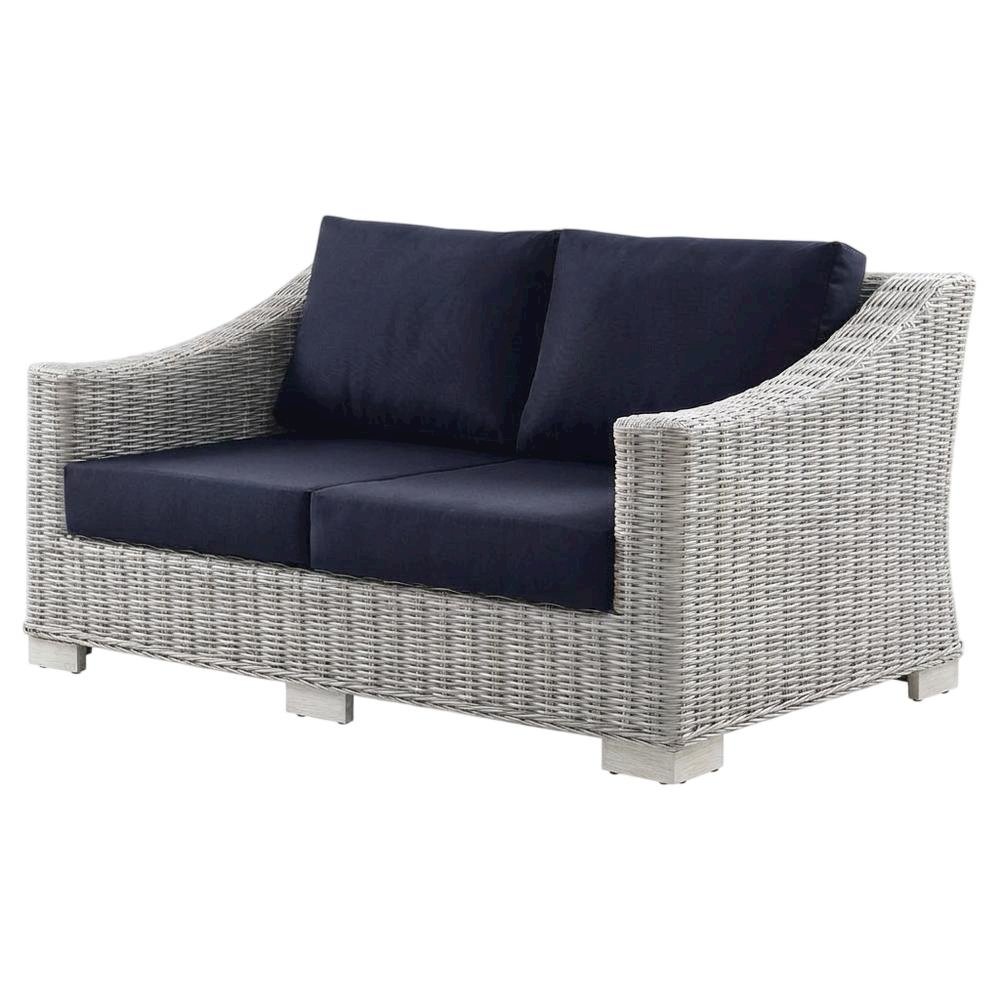 Outdoor Wicker Rattan Loveseat With Armrests And Comfortable Cushions. Picture 1