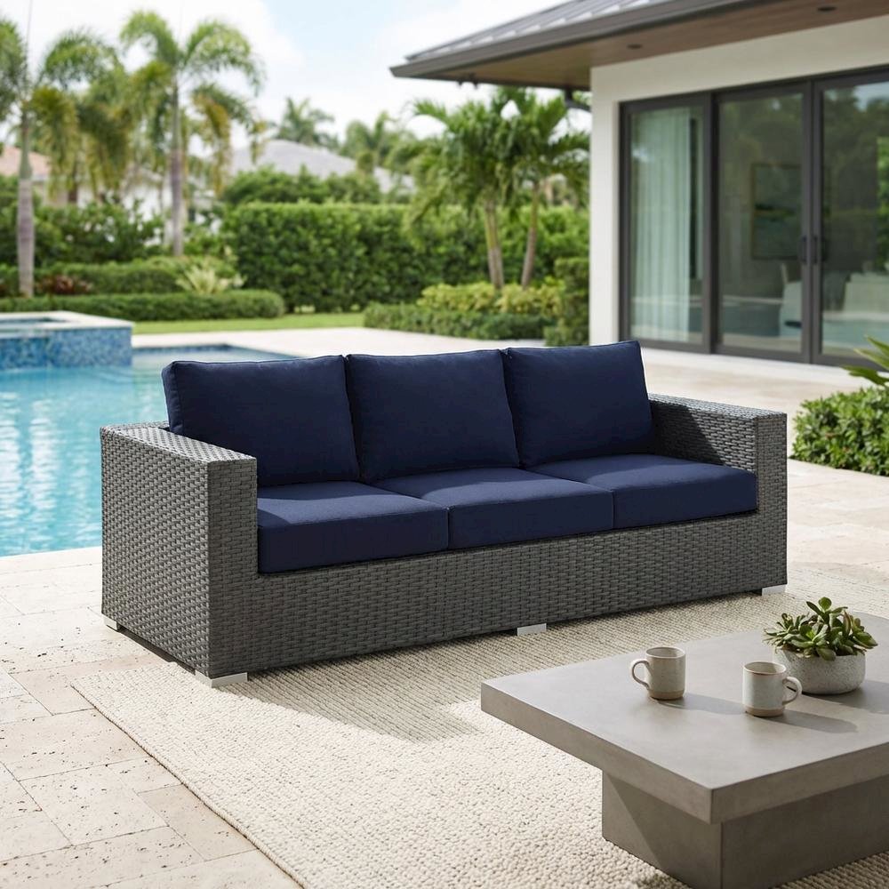 Outdoor Sunbrella Fabric Patio Lounge Sofa, Cushions, Comfortable Outdoor Living. Picture 3