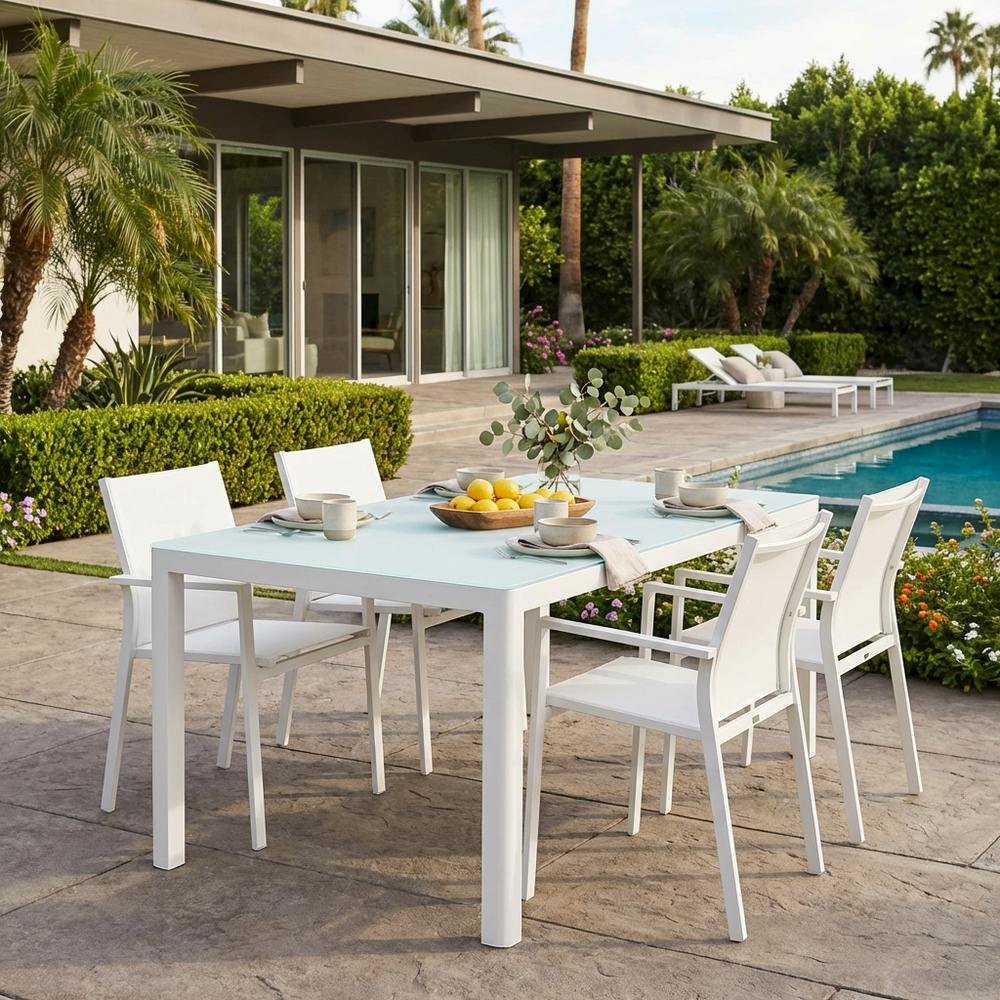 Sturdy Aluminum Outdoor Dining Table With Weatherproof Finish For Patios. Picture 3