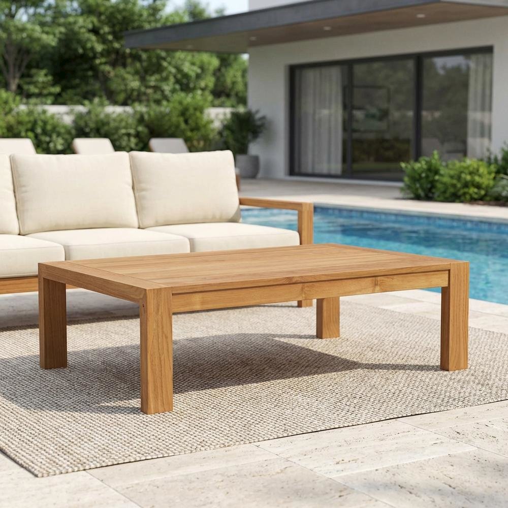 Outdoor patio wood coffee table with sturdy design and classic finish. Picture 3