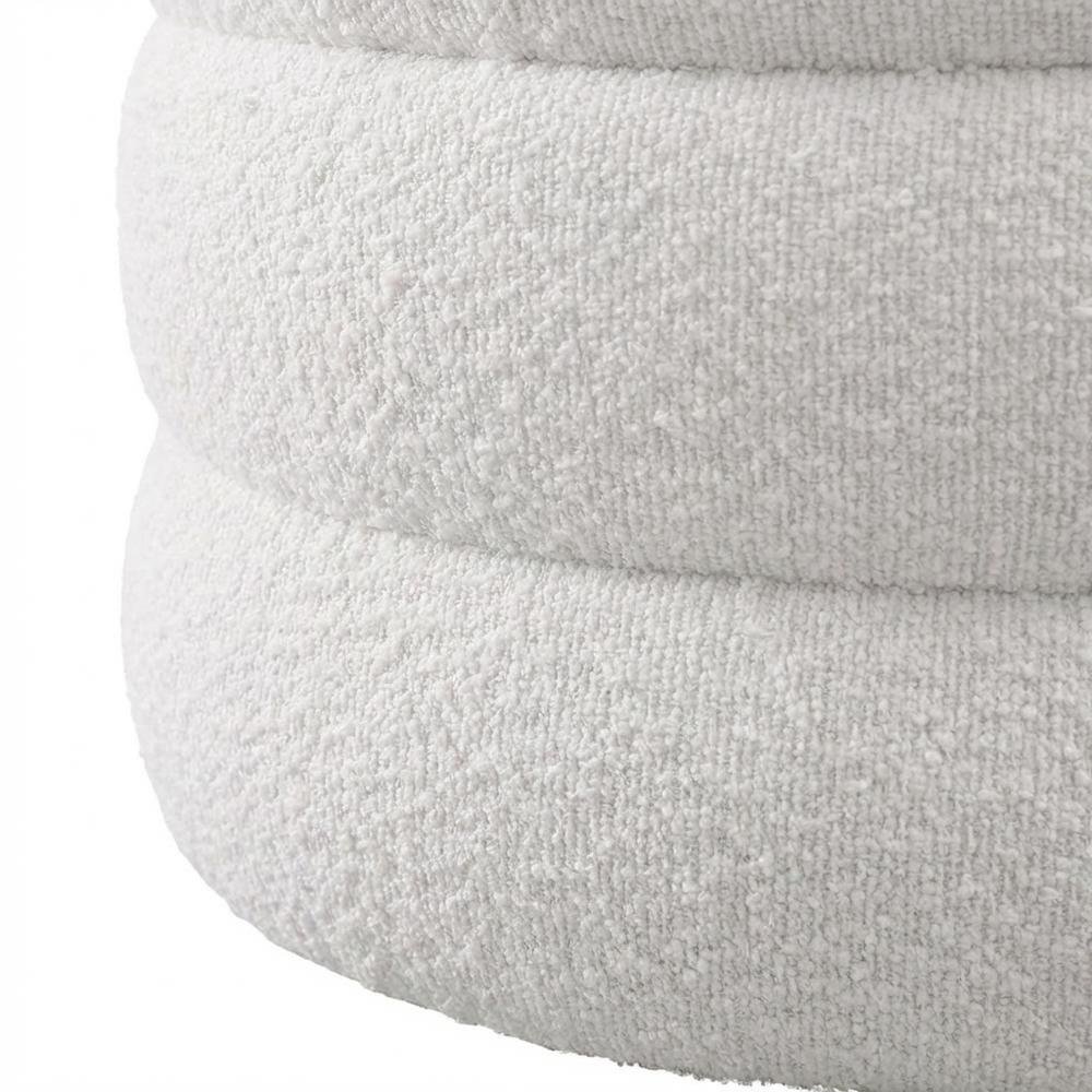 Round Boucle Fabric Outdoor Ottoman With Storage And Cushioned Top. Picture 6