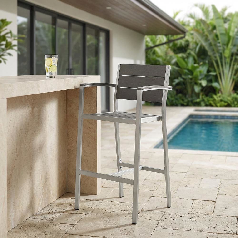 Aluminum Outdoor Bar Stool With Armrests And Back Support For Patio Lounge. Picture 3