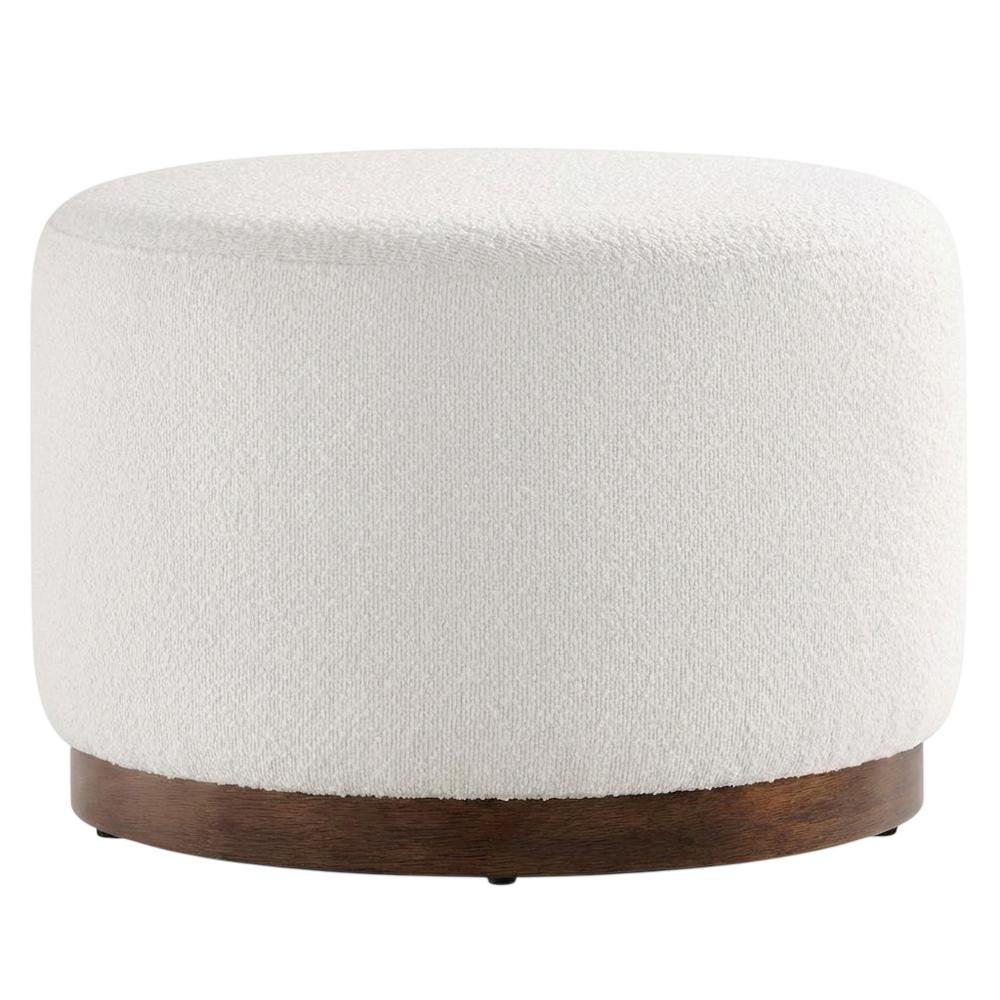 Round Boucle Upholstered Ottoman For Outdoor Lounge And Seating. Picture 4