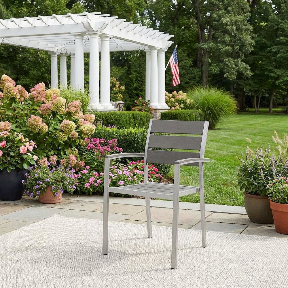 Aluminum Outdoor Patio Dining Armchair With Comfortable Backrest. Picture 3