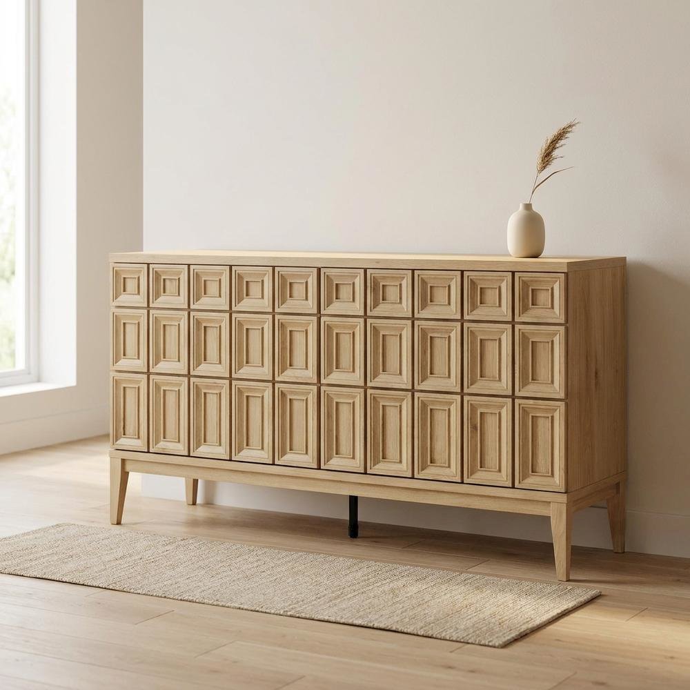 Wooden Sideboard Buffet Cabinet with Storage Credenza for Dining Room, Hickory. Picture 3