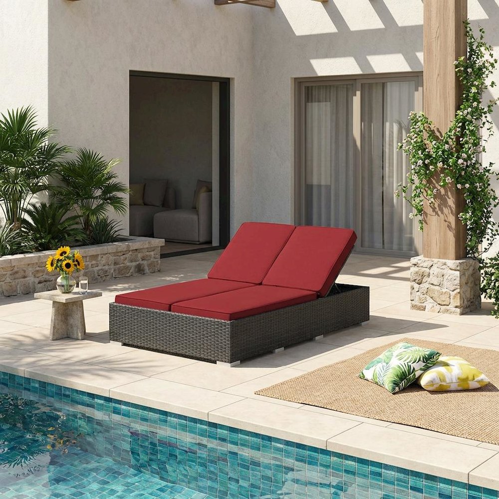 Outdoor Patio Double Chaise With Cushioned Seat And Sturdy Frame. Picture 2
