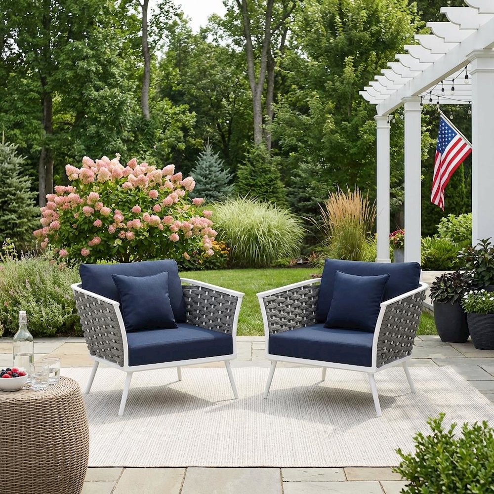 Outdoor Patio Aluminum Armchair Set Of 2 With Cushioned Seats For Garden, Deck. Picture 3