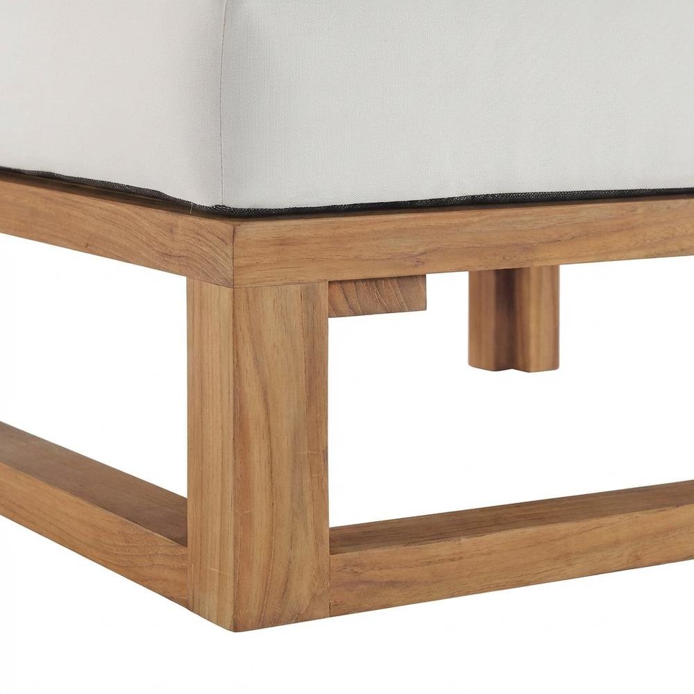 Teak Wood Outdoor Corner Lounge Chair With Comfortable Backrest, Cushioned Seat. Picture 6