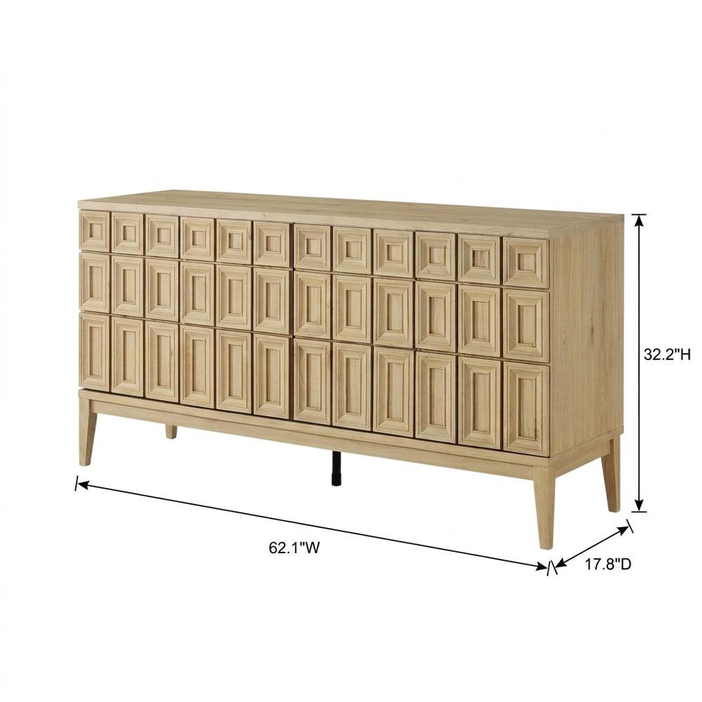 Wooden Sideboard Buffet Cabinet with Storage Credenza for Dining Room, Hickory. Picture 4
