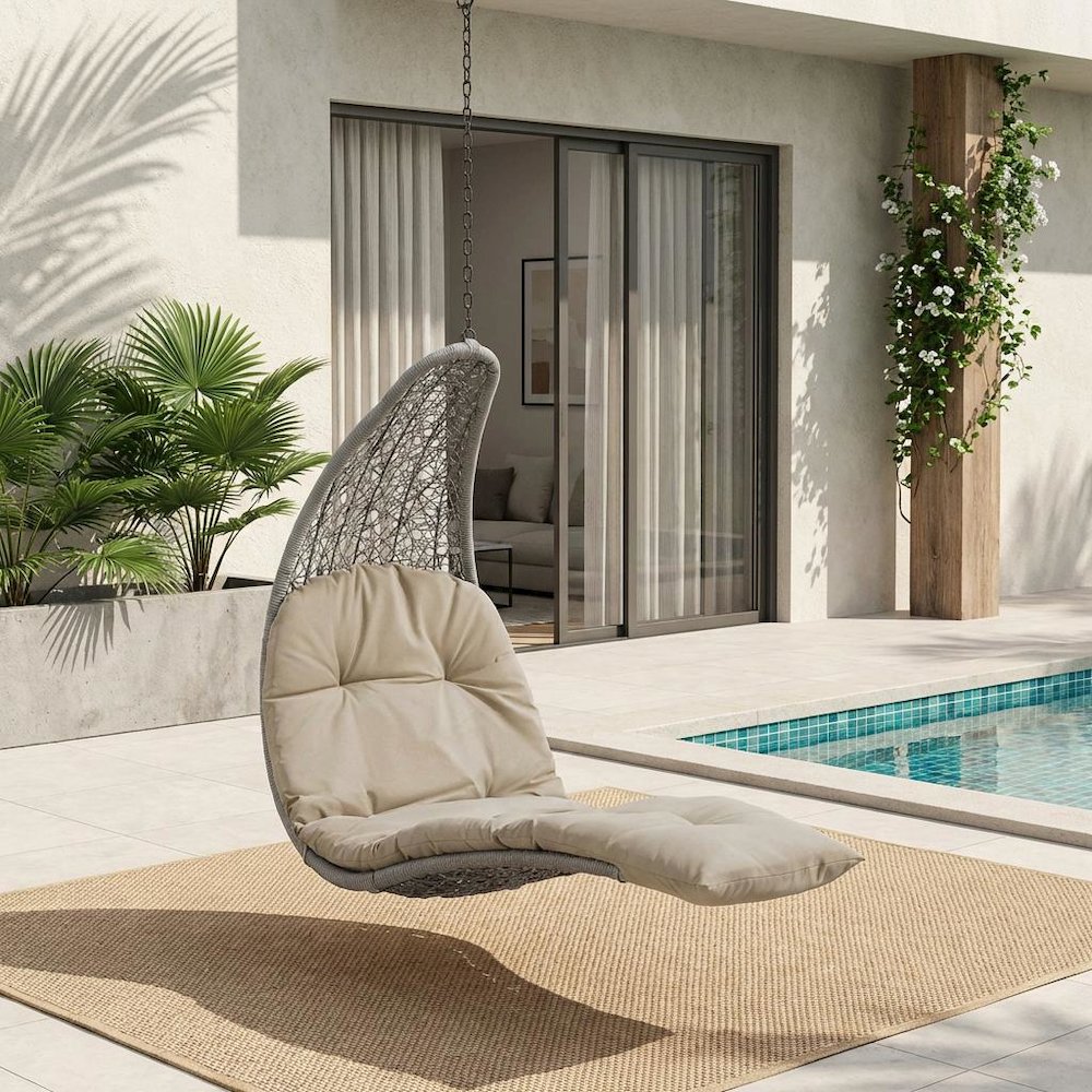 Outdoor Lounge Chair In Neutral Tone With Sturdy Design For Patio Relaxation. Picture 2