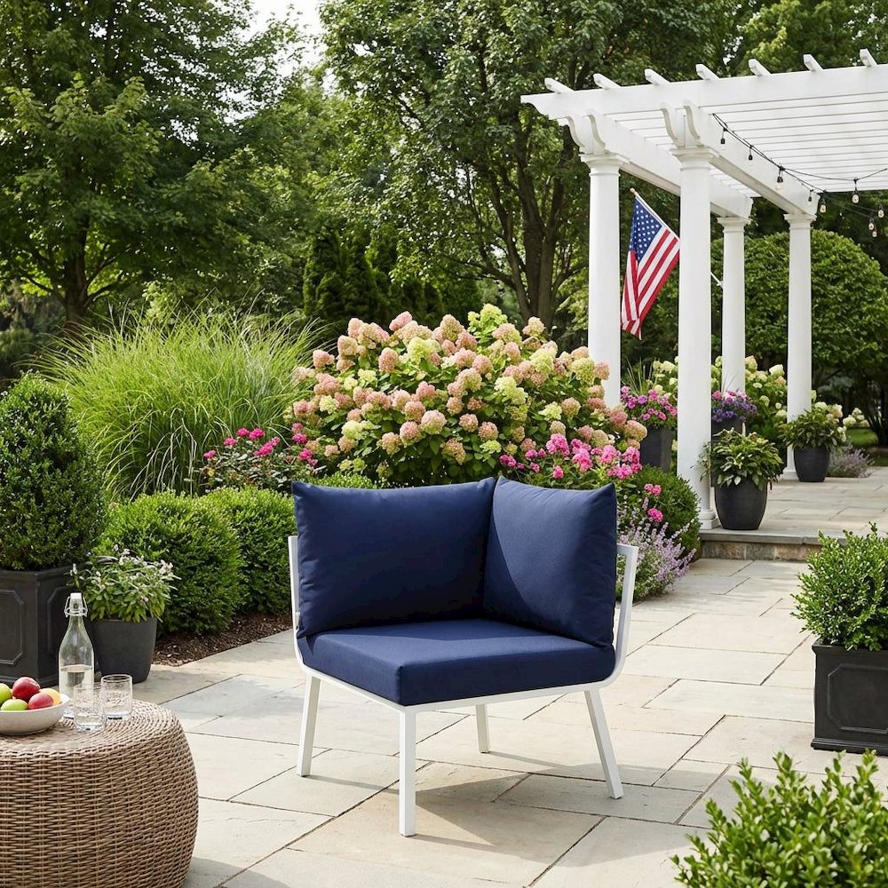 Durable Aluminum Outdoor Corner Lounge Chair With Cushioned Seat. Picture 3